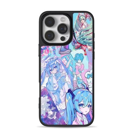 Collage of Hatsune Miku anime art iPhone 16 Pro Max Black Case