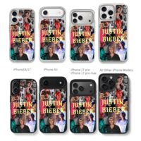 Collage of Justin Bieber photos Chris Brown Phone Case Black Electroplated Silver For Iphone 11 To 17