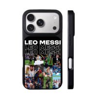 Collage of Leo Messi trophy moments iPhone 17 Pro Max Black Case
