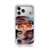 Collage of Max Verstappen F1 eyes iPhone 17 Pro Max Electroplated Silver Case1