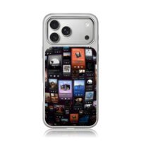 Collage of Spotify music players iPhone 17 Pro Max Electroplated Silver Case1