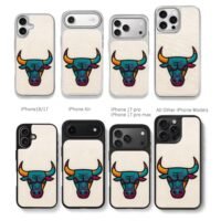 Colorful embroidered bull head Chris Brown Phone Case Black Electroplated Silver For Iphone 11 To 17