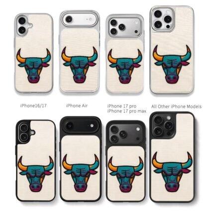 Colorful embroidered bull head Chris Brown Phone Case Black Electroplated Silver For Iphone 11 To 17