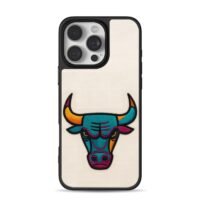 Colorful embroidered bull head iPhone 16 Pro Max Black Case