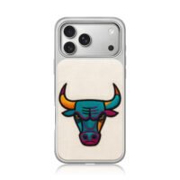 Colorful embroidered bull head iPhone 17 Pro Max Electroplated Silver Case1