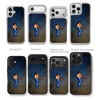 Contra pixel soldier with gun Chris Brown Phone Case Black Electroplated Silver For Iphone 11 To 17