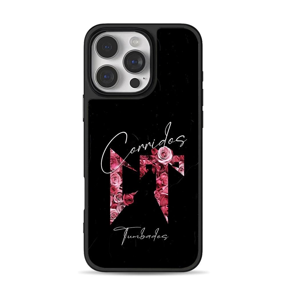 Corridos Tumbados rose logo iPhone 16 Pro Max Black Case Corridos Tumbados rose logo Phone Case for iPhone 11-17 & Samsung Galaxy S24-S26 - Image 1