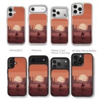 Cowboy horse desert sunset pixel Chris Brown Phone Case Black Electroplated Silver For Iphone 11 To 17