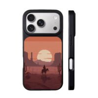 Cowboy horse desert sunset pixel iPhone 17 Pro Max Black Case