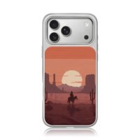 Cowboy horse desert sunset pixel iPhone 17 Pro Max Electroplated Silver Case1