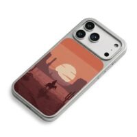 Cowboy horse desert sunset pixel iPhone 17 Pro Max Electroplated Silver Case2