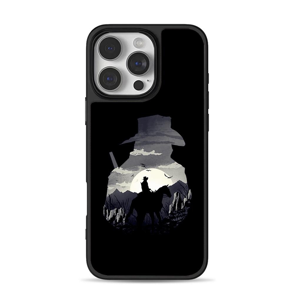 Cowboy on horse wild west moon iPhone 16 Pro Max Black Case Cowboy on horse wild west moon Phone Case for iPhone 11-17 & Samsung Galaxy S24-S26 - Image 1