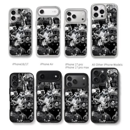 CR7 Man Utd football collage Chris Brown Phone Case Black Electroplated Silver For Iphone 11 To 17