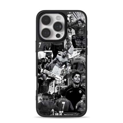CR7 Man Utd football collage iPhone 16 Pro Max Black Case