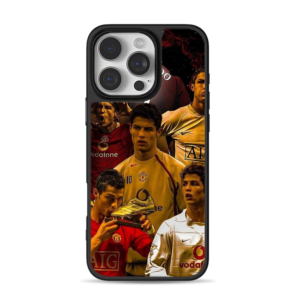 CR7 Manchester United collage iPhone 16 Pro Max Black Case CR7 Manchester United collage Phone Case for iPhone 11-17 & Samsung Galaxy S24-S26 - Image 1