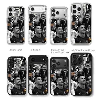 CR7 monochrome soccer collage Chris Brown Phone Case Black Electroplated Silver For Iphone 11 To 17