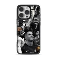 CR7 monochrome soccer collage iPhone 16 Pro Max Black Case