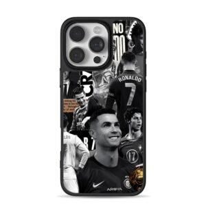 CR7 monochrome soccer collage iPhone 16 Pro Max Black Case