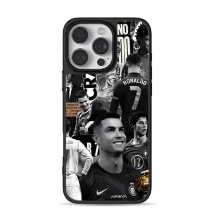 CR7 monochrome soccer collage iPhone 16 Pro Max Black Case