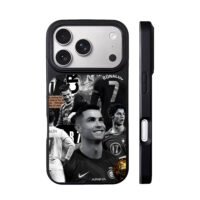CR7 monochrome soccer collage iPhone 17 Pro Max Black Case