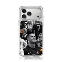 CR7 monochrome soccer collage iPhone 17 Pro Max Electroplated Silver Case1