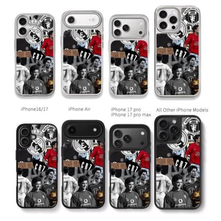 CR7 Ronaldo football collage MU Juve Chris Brown Phone Case Black Electroplated Silver For Iphone 11 To 17