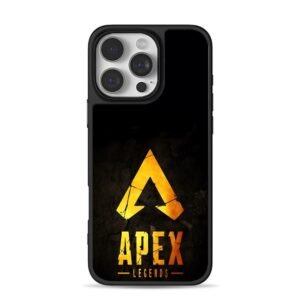 Cracked golden Apex Legends logo and text on dark background iPhone 16 Pro Max Black Case