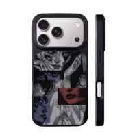 Creepy dark anime girl face collage iPhone 17 Pro Max Black Case
