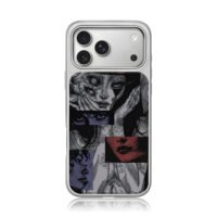 Creepy dark anime girl face collage iPhone 17 Pro Max Electroplated Silver Case1