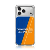 CS2 blue orange stripes iPhone 17 Pro Max Electroplated Silver Case1