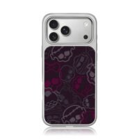 Cute gothic skull bow pattern iPhone 17 Pro Max Electroplated Silver Case1