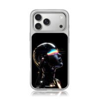 Cyberpunk android neon visor iPhone 17 Pro Max Electroplated Silver Case1