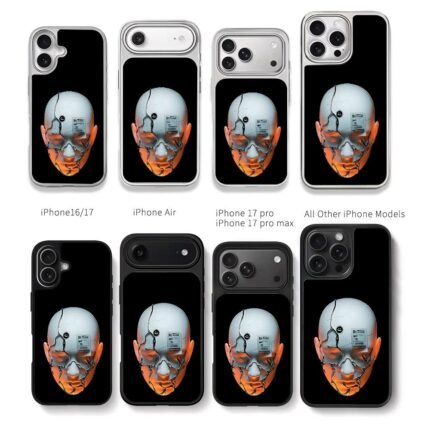 Cyberpunk cracked bald head with smiley and shipping label Chris Brown Phone Case Black Electroplated Silver For Iphone 11 To 17