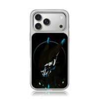 Cyberpunk wolf neon blue artwork iPhone 17 Pro Max Electroplated Silver Case1