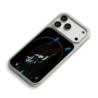Cyberpunk wolf neon blue artwork iPhone 17 Pro Max Electroplated Silver Case2