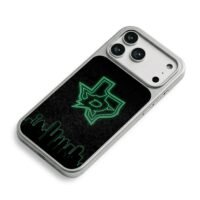 Dallas Stars neon Texas skyline art iPhone 17 Pro Max Electroplated Silver Case2