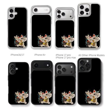 Dancing maneki neko black cat Chris Brown Phone Case Black Electroplated Silver For Iphone 11 To 17