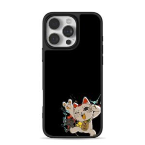 Dancing maneki neko black cat Phone Case for iPhone 11-17 & Samsung Galaxy S24-S26