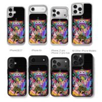 Dandadan anime neon lucky cat Chris Brown Phone Case Black Electroplated Silver For Iphone 11 To 17