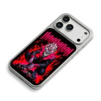 Dandadan demon with red flames iPhone 17 Pro Max Electroplated Silver Case2