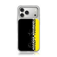 Dare To Accept Yourself Black Yellow Split iPhone 17 Pro Max Electroplated Silver Case1