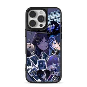 Dark blue anime chibi girl art Phone Case for iPhone 11-17 & Samsung Galaxy S24-S26