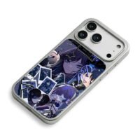 Dark blue anime chibi girl art iPhone 17 Pro Max Electroplated Silver Case2