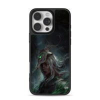 Dark elf silver hair bone helm green art iPhone 16 Pro Max Black Case
