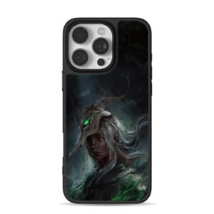 Dark elf silver hair bone helm green art iPhone 16 Pro Max Black Case