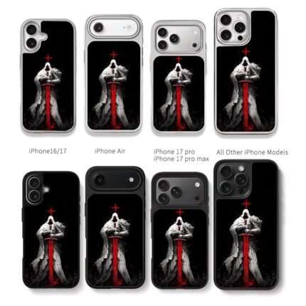 Dark Hooded Knight Red Cross Sword Chris Brown Phone Case Black Electroplated Silver For Iphone 11 To 17