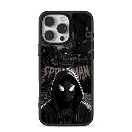 Dark hooded Spider-Man comic iPhone 16 Pro Max Black Case