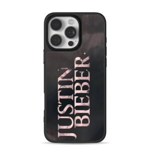 Dark rose gold Justin Bieber text iPhone 16 Pro Max Black Case