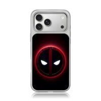 Deadpool glowing red logo iPhone 17 Pro Max Electroplated Silver Case1