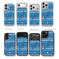 Detroit Lions Xmas lion pattern Chris Brown Phone Case Black Electroplated Silver For Iphone 11 To 17